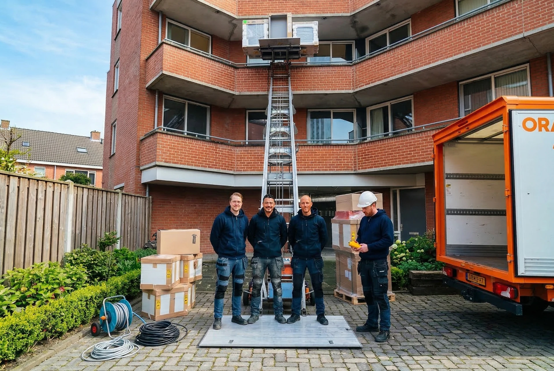 GEDA-lift bij verhuizing in smalle straat Haarlem